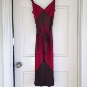 BCBG Red Silk Chevron Midi Dress Size 2